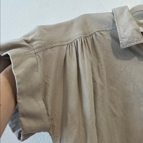 Ecothreads Linen Blend Boho Button-Up Shirt Dress in Taupe Size L - Picture 3 of 6